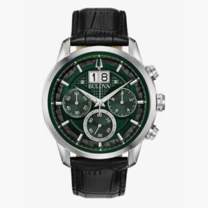 Bulova Men’s Classic Chronograph White Gold Leather Strap Bracelet (96B310)